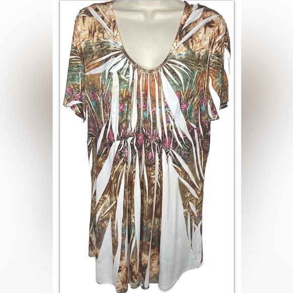 Simply Irresistible Floral Blouse Pleated 2XL Multicolor Elastic Waist Ruffled - Picture 1 of 12